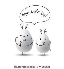 Happy Easter Day greeting card with colored eggs and flowers.
Hand Drawn and Handwritten Design Elements. Vector illustration 
Lettering Design.