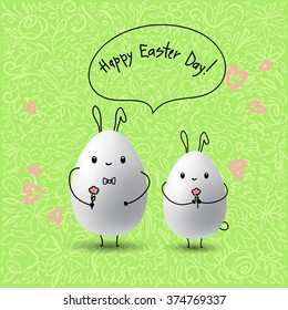 Happy Easter Day greeting card with colored eggs and flowers.
Hand Drawn and Handwritten Design Elements. Vector illustration
Lettering Design.