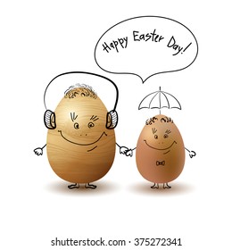 Happy Easter Day greeting card with colored eggs and flowers.
Hand Drawn and Handwritten Design Elements. Vector illustration 
Lettering Design.