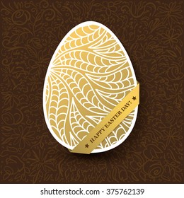Happy Easter Day greeting card with colored eggs and flowers.
Hand Drawn and Handwritten Design Elements. Vector illustration 
Lettering Design.