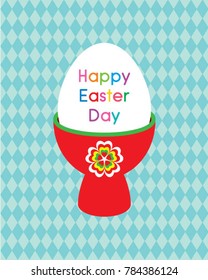 happy easter day greeting card with egg holder graphic vector