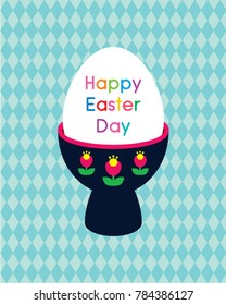 happy easter day greeting card with egg holder graphic vector