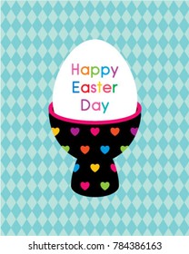 happy easter day greeting card with egg holder graphic vector