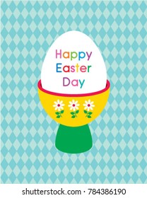 happy easter day greeting card with egg holder graphic vector