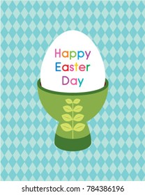 happy easter day greeting card with egg holder graphic vector
