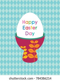 happy easter day greeting card with egg holder graphic vector