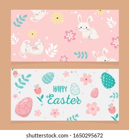 happy easter day greeting cards eggs rabbit decoration vector illustration