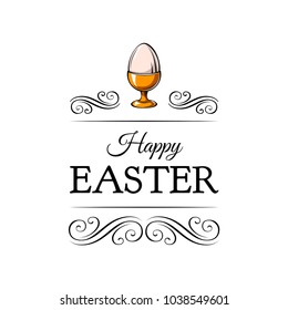 Happy easter day greeting with egg holder. Vector illustration isolated on white backgraund.