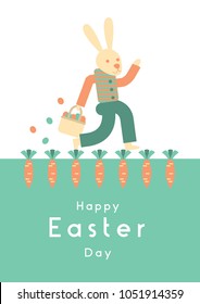 Happy Easter Day greetings with bunny, Easter eggs and carrots graphic
