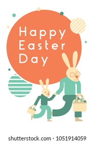 Happy Easter Day greetings card illustrations with texture background and bunny holding Easter basket