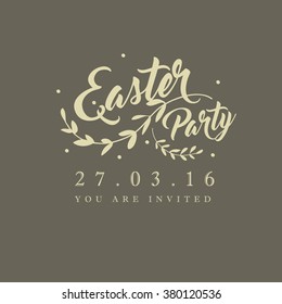 Happy Easter day greetings/ Hand drawn flora elements with text/ Invitation card template design/ Easter celebration/ You are invited typography design/ Easter party elements/ Easter Sunday