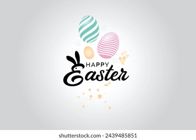 Happy Easter day. grey colorful eggs and flowers. Modern style easter vector design, pastel soft colors