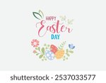 Happy Easter day hand drawn vector illustration, easily editable file,  Easter background poster with colorful Easter eggs, hand drawn illustration of a set of Easter holiday.