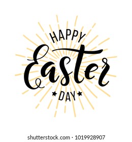 Happy Easter Day. Hand drawn lettering for greeting card. Vector illustration on white background