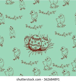 Happy Easter Day hand drawn vector seamless pattern.