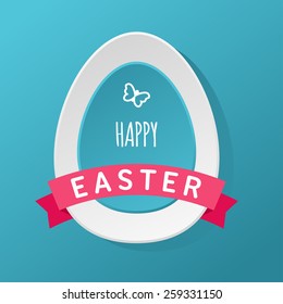 Happy Easter Day holiday badge design. Easter egg with ribbon and text Happy Easter