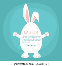 Happy Easter Day holiday vector illustration. Cute Easter bunny with text