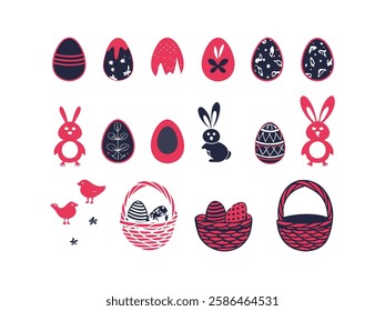 Happy Easter Day Icon Collection, Cute Bunny and Egg Symbols, Festive Spring Graphics, Christian Holiday Clipart, Easter Celebration Elements, Religious Easter Icons