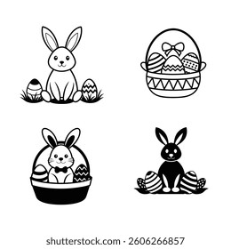  Happy Easter Day Icon Set Vector White Background