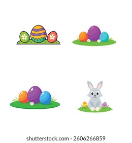  Happy Easter Day Icon Set Vector White Background