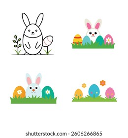  Happy Easter Day Icon Set Vector White Background