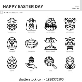 happy easter day icon set,outline style,vector and illustration