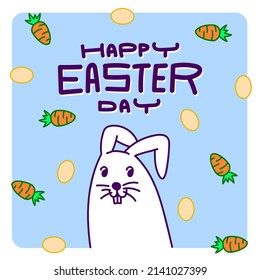 happy easter day illustration greeting. easter day bunny rabbit cartoon illustration. happy easter day banner illustration. bunny. rabbit. carrot. eggs