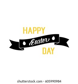 Happy Easter Day Lettering, Black Ribbon