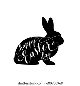 Happy Easter Day lettering with bunny