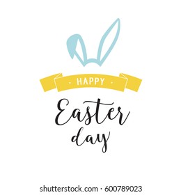 Happy Easter day lettering with bunny ears