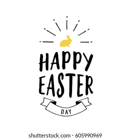 Happy Easter Day Lettering With Bunny