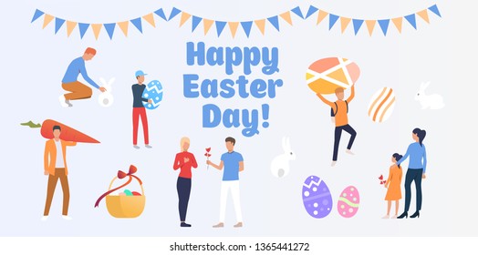 Happy Easter day lettering and celebration poster. Celebration, decoration, traditional. Can be used for topics like Easter, holiday, spring
