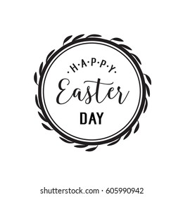 Happy Easter Day Lettering, Circle, Leaves