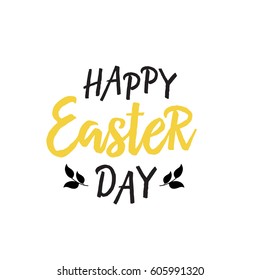Happy Easter Day Lettering and Leaves