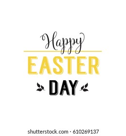 Happy Easter Day Lettering With Leaves