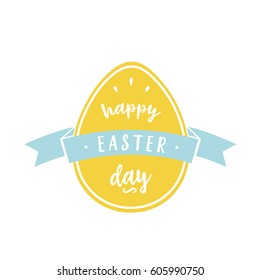Happy Easter Day Lettering on Egg, Ribbon