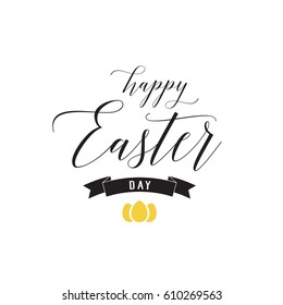 Happy Easter Day Lettering, Ribbon, Eggs