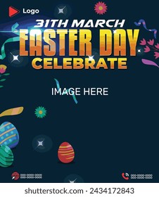 Happy easter day march holiday of egg with easter background | happy easter day celebration instagram and facebook post template | Easter day celebration social media post and banner design template	
