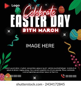 Happy easter day march holiday of egg with easter background | happy easter day celebration instagram and facebook post template | Easter day celebration social media post and banner design template	
