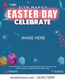 Happy easter day march holiday of egg with easter background | happy easter day celebration instagram and facebook post template | Easter day celebration social media post and banner design template	
