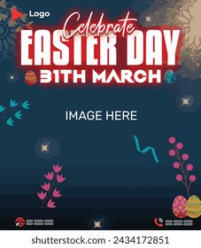 Happy easter day march holiday of egg with easter background | happy easter day celebration instagram and facebook post template | Easter day celebration social media post and banner design template	
