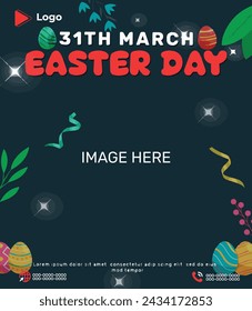 Happy easter day march holiday of egg with easter background | happy easter day celebration instagram and facebook post template | Easter day celebration social media post and banner design template	
