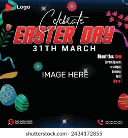 Happy easter day march holiday of egg with easter background | happy easter day celebration instagram and facebook post template | Easter day celebration social media post and banner design template	
