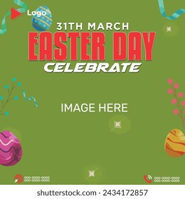 Happy easter day march holiday of egg with easter background | happy easter day celebration instagram and facebook post template | Easter day celebration social media post and banner design template	
