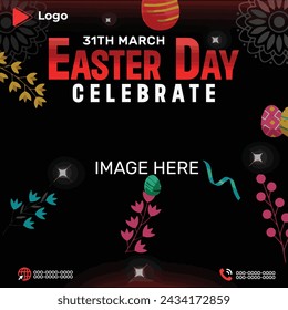 Happy easter day march holiday of egg with easter background | happy easter day celebration instagram and facebook post template | Easter day celebration social media post and banner design template	
