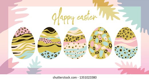 Happy Easter Day! Modern set of illustrations for Easter. Easter eggs. Templates for congratulations and cards. Vector illustration