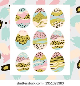 Happy Easter Day! Modern set of illustrations for Easter. Easter eggs. Templates for congratulations and cards. Vector illustration