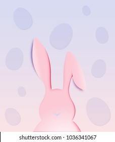 Happy easter day in paper art style with bunny and eggs vector illustration