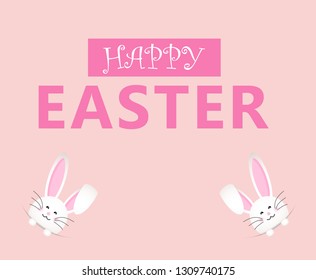 Happy Easter day in paper art style with bunny and eggs vector illustration - Vector 
