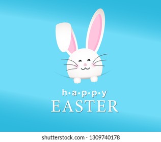 Happy Easter day in paper art style with bunny and eggs vector illustration - Vector 